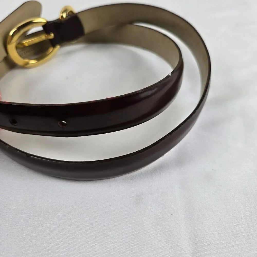 Charter Club Women's Size Medium Burgundy Split Leather Belt Gold Hardware